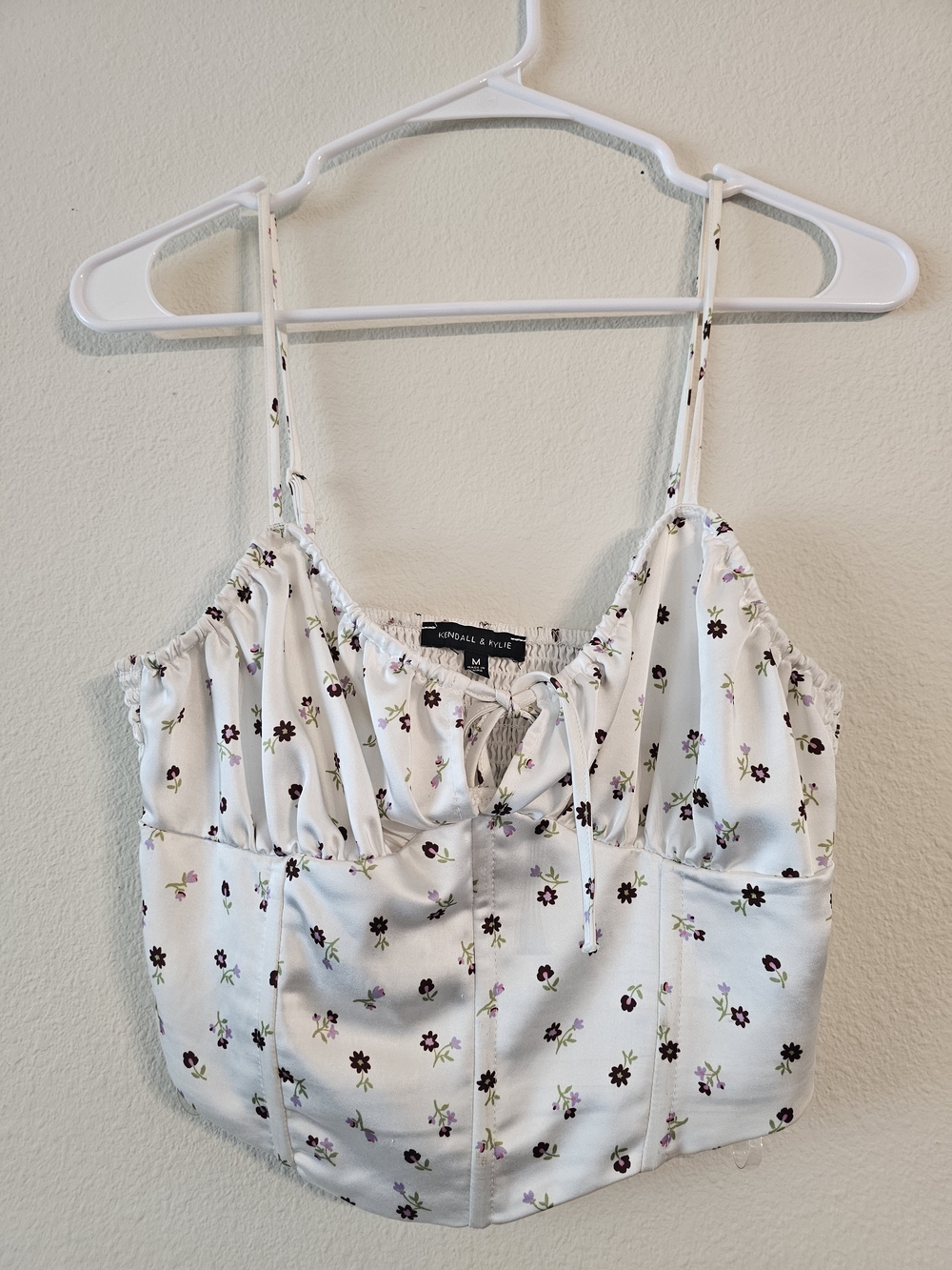 Kendall & Kylie White Floral Tie-Front Crop Cami